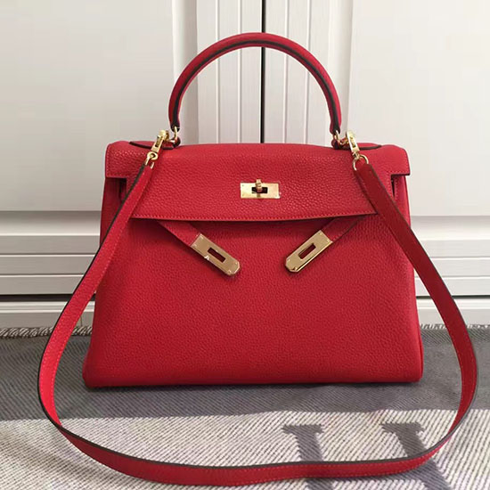 Hermes Kelly 28 Tote Bag in Red Togo Leather HK0928