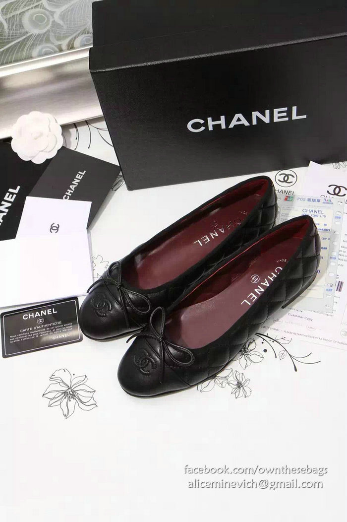 Chanel Black Lambskin Ballet Red Insole CH1640