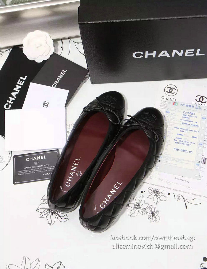 Chanel Black Lambskin Ballet Red Insole CH1640