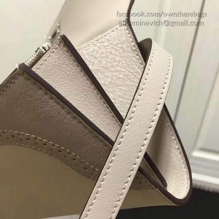 Hermes Kelly Clutch Bag in Off-white and Grey Swift Leather HK1210
