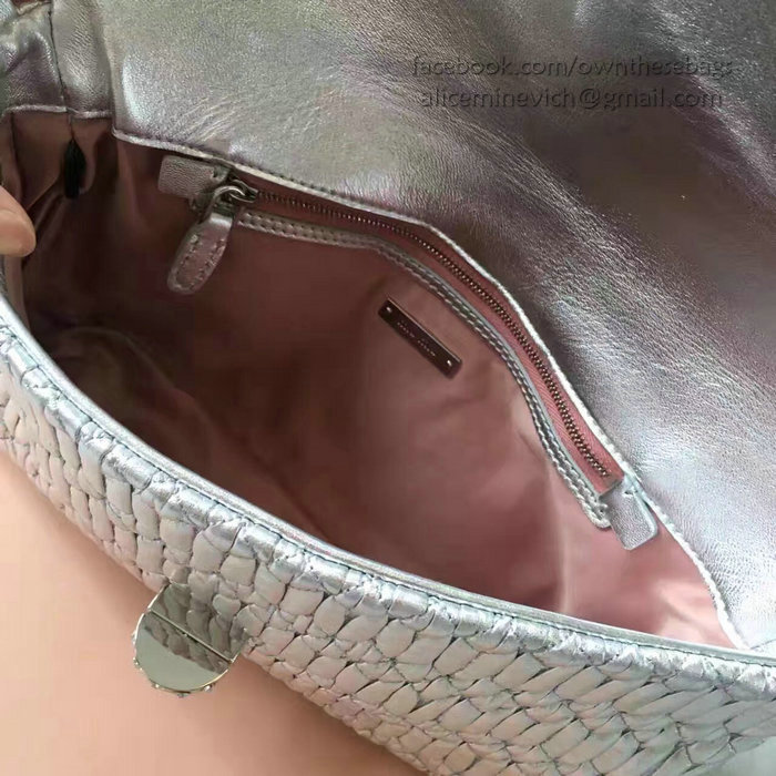 Miu Miu Crystal Nappa Leather Shoulder Bag Silver 5BD169