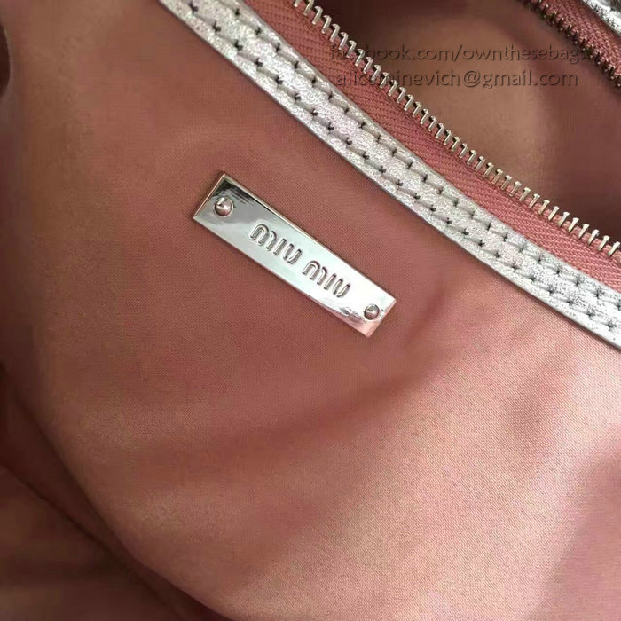 Miu Miu Crystal Nappa Leather Shoulder Bag Silver 5BD169