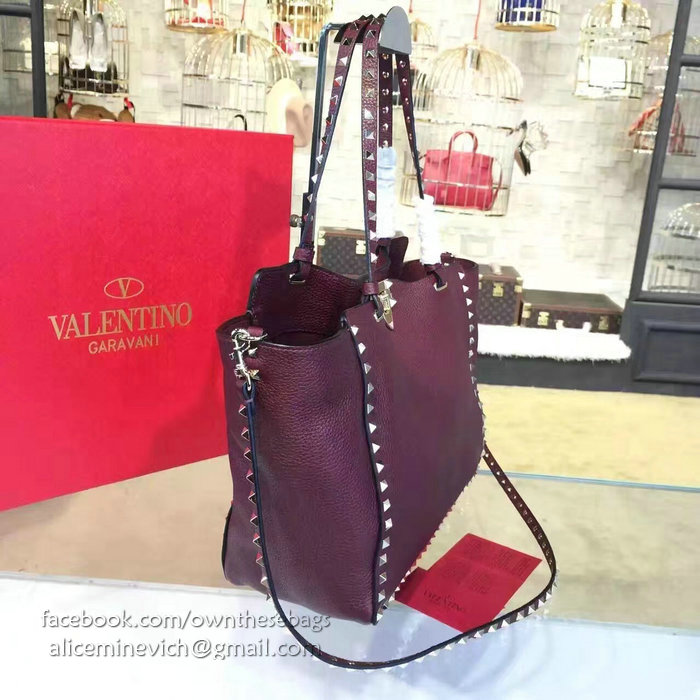 Valentino Rockstud Purple Medium Tote Bag V1125