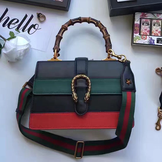 Gucci Dionysus Leather Top Handle Bag Black/Green/Red 448075
