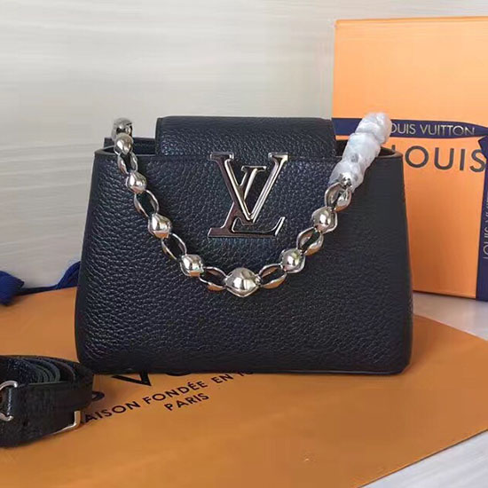 Louis Vuitton Taurillon Leather Capucines Mini Chain Noir M42935 Silver Hardware