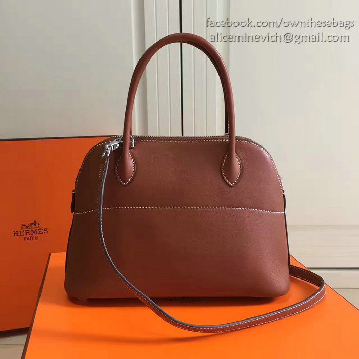 Hermes Bolide 27 Bag in Coffee Swift Leather HB2701