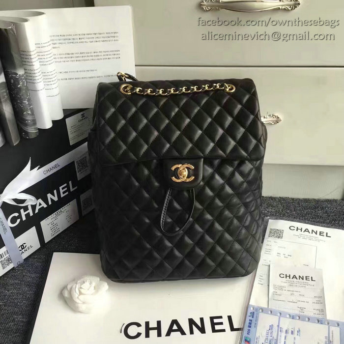 Chanel Urban Spirit Quilted Lambskin Large Backpack Black Gold Hardware 170301