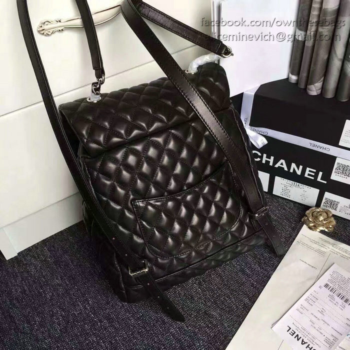 Chanel Urban Spirit Quilted Lambskin Large Backpack Black Silver Hardware 170301