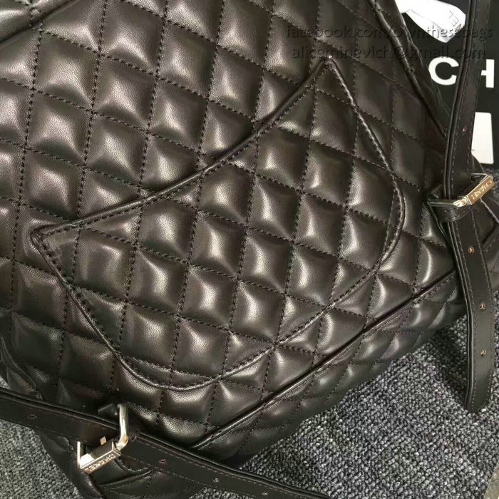Chanel Urban Spirit Quilted Lambskin Large Backpack Black Silver Hardware 170301