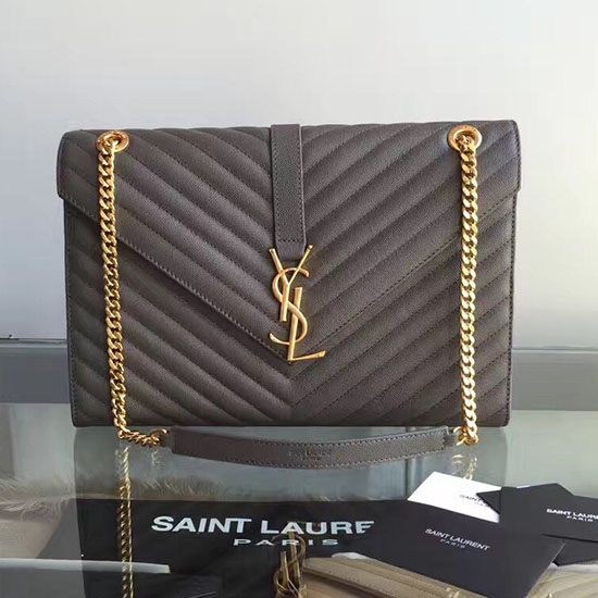 Saint Laurent Monogram Large Grained Chain Shoulder Bag Grey Y230310
