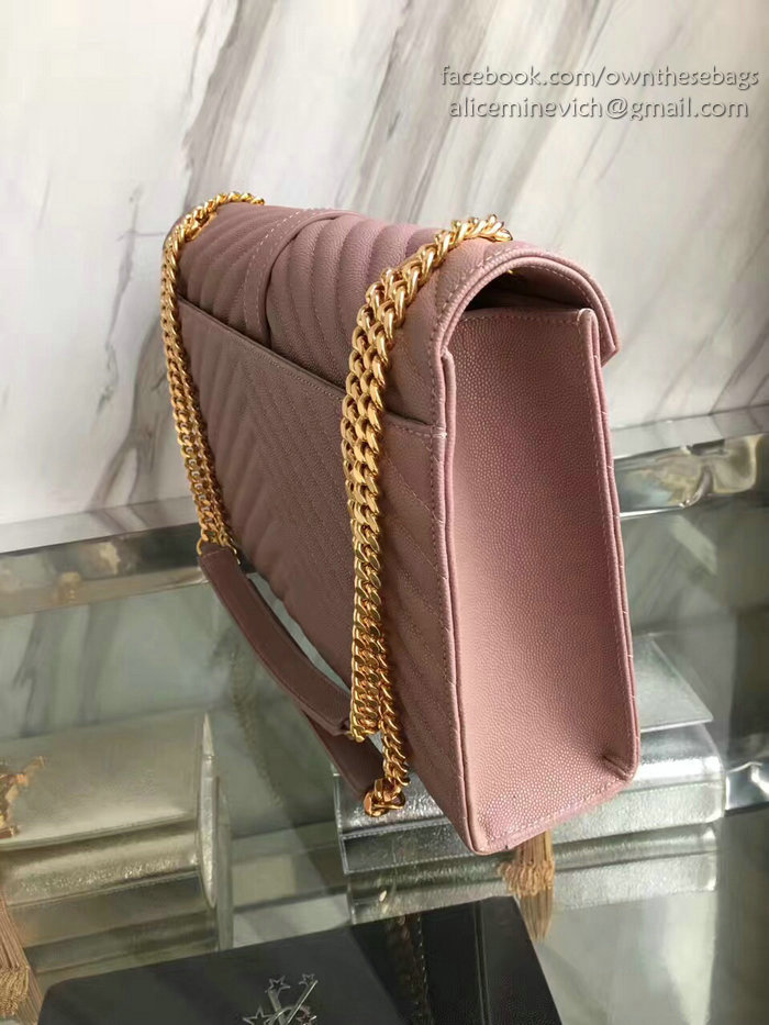 Saint Laurent Monogram Large Grained Chain Shoulder Bag Pink Y230310