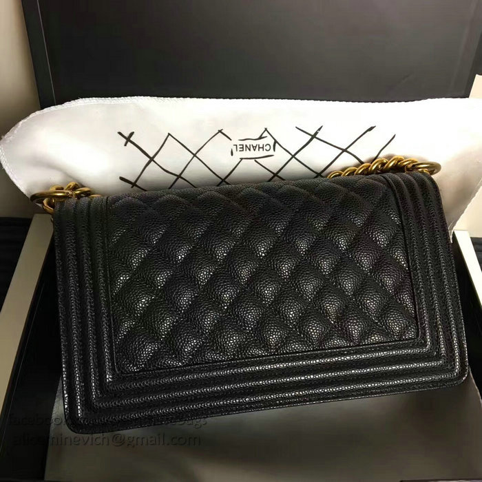 Chanel Medium Quilted Caviar Boy Bag Black Gold A13043