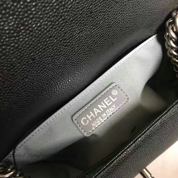 Chanel Medium Quilted Caviar Boy Bag Black Silver A13043