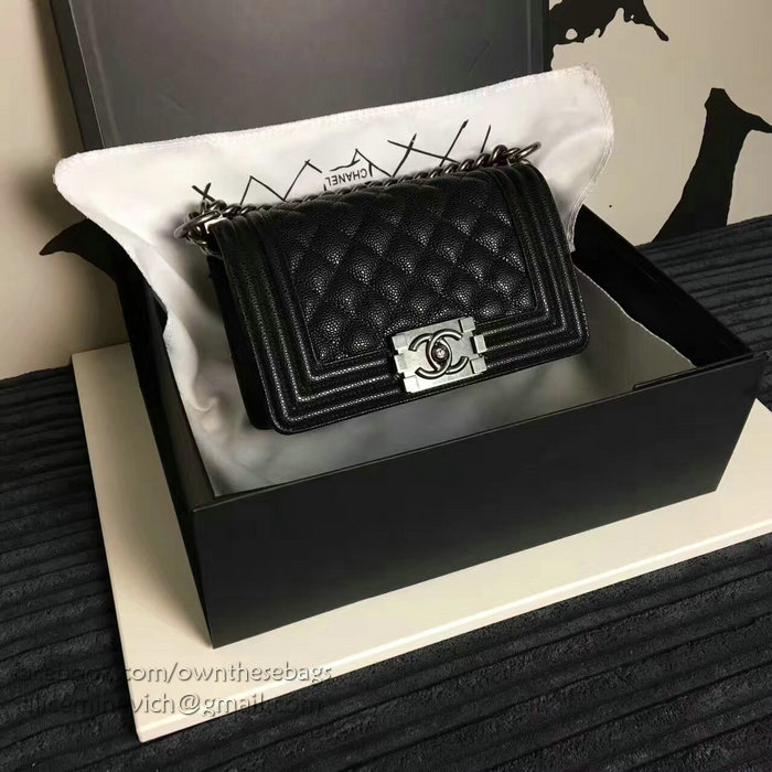 Chanel Small Quilted Caviar Boy Bag Black Silver A13043