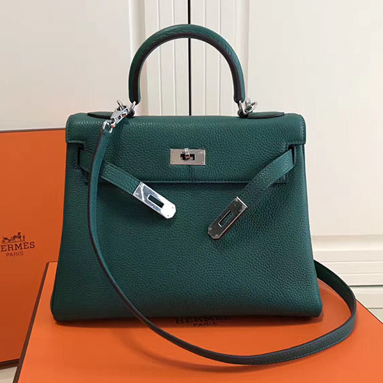 Hermes Kelly 28 Tote Bag in Green Togo Leather HK0409