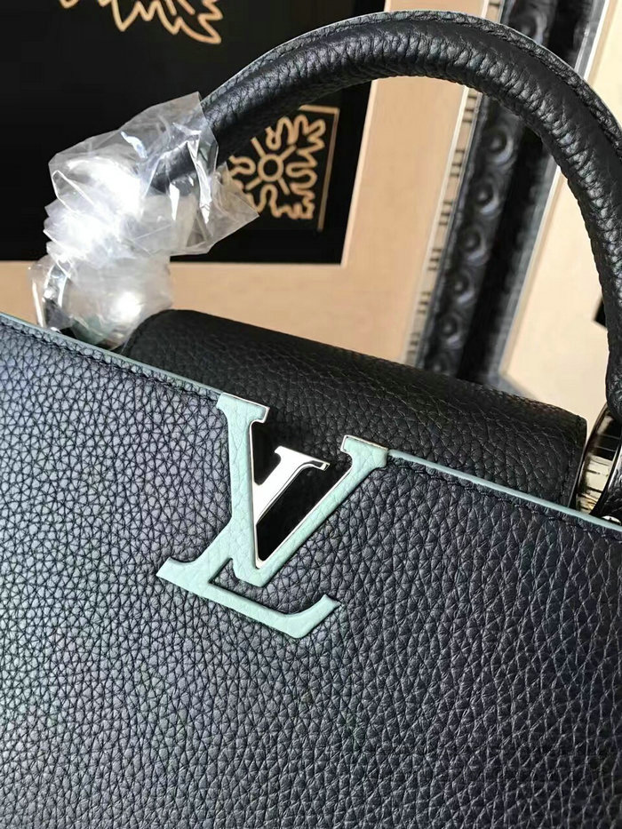 Louis Vuitton Taurillon Leather Capucines PM Black and Green M42237