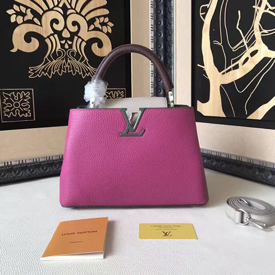 Louis Vuitton Taurillon Leather Capucines PM Rose and Grey M42237