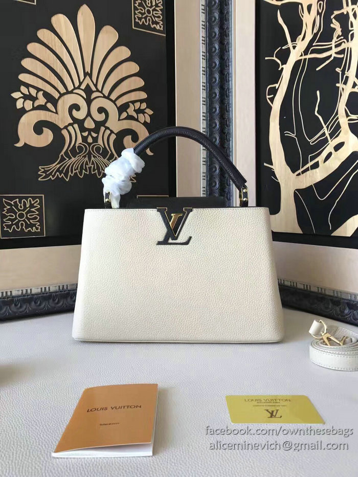 Louis Vuitton Taurillon Leather Capucines PM White and Black M42237