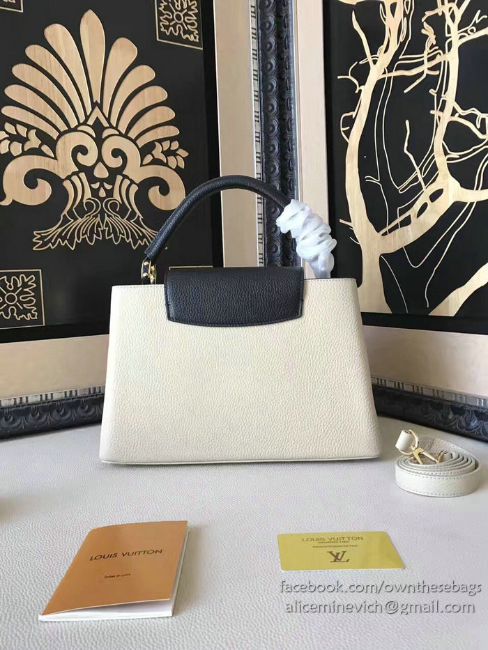 Louis Vuitton Taurillon Leather Capucines PM White and Black M42237