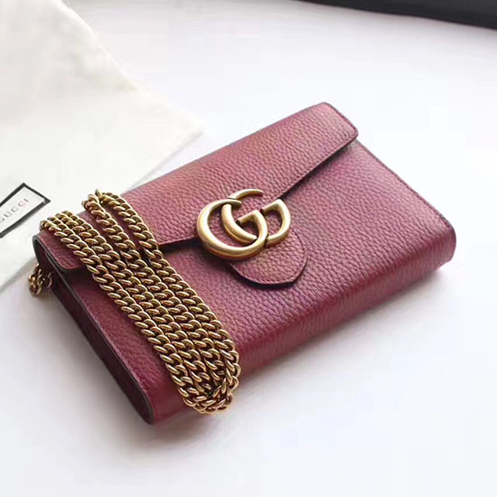 Gucci GG Marmont Leather Mini Chain Bag Burgundy 401232