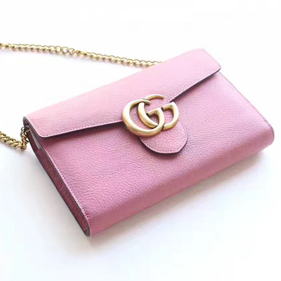Gucci GG Marmont Leather Mini Chain Bag Pink 401232