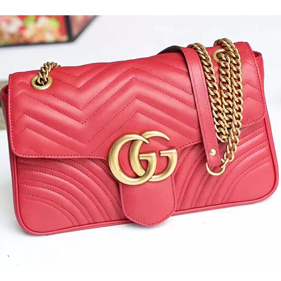 Gucci GG Marmont Matelasse Shoulder Bag Red 443496