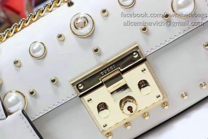 Gucci Padlock Studded Leather Shoulder Bag White 432182