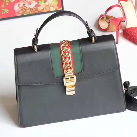 Gucci Sylvie Leather Top Handle Bag Black 431665