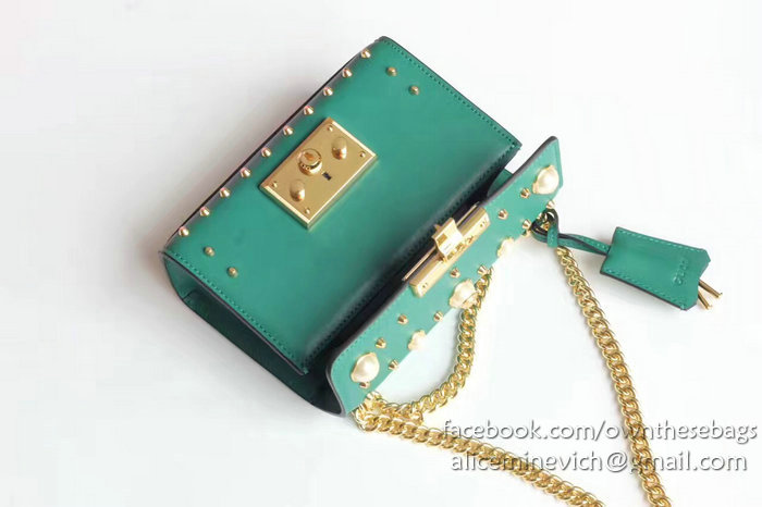 Gucci Padlock Studded Leather Shoulder Bag Green 432182