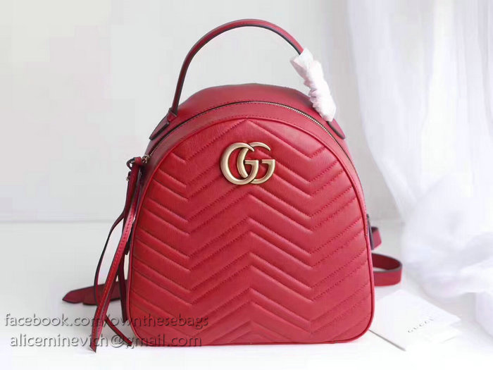 Gucci GG Marmont Quilted Leather Backpack Red 476671
