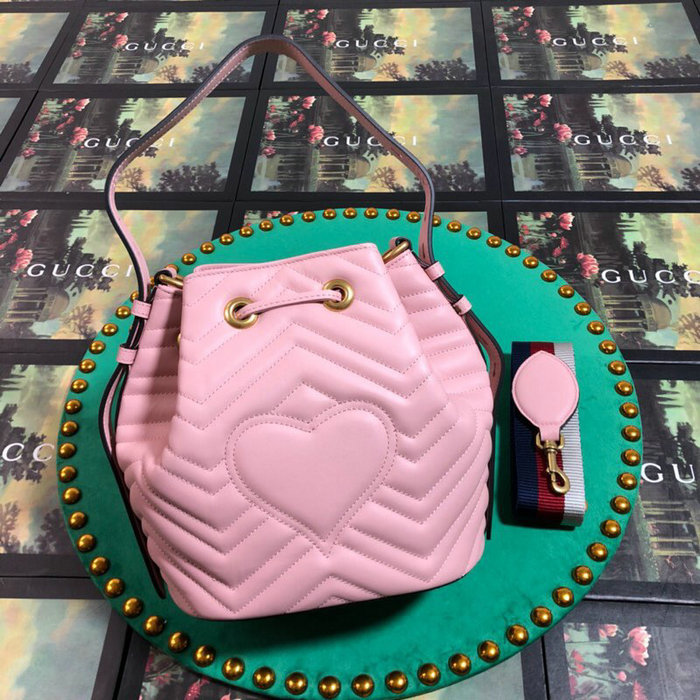 Gucci GG Marmont Leather Bucket Bag 476674 Pink