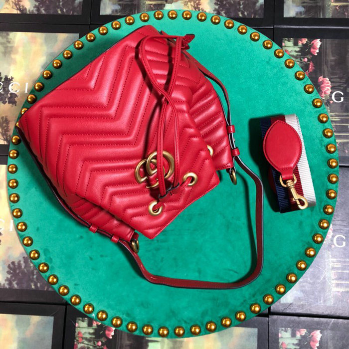 Gucci GG Marmont Leather Bucket Bag 476674 Red