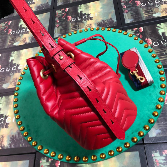 Gucci GG Marmont Leather Bucket Bag 476674 Red