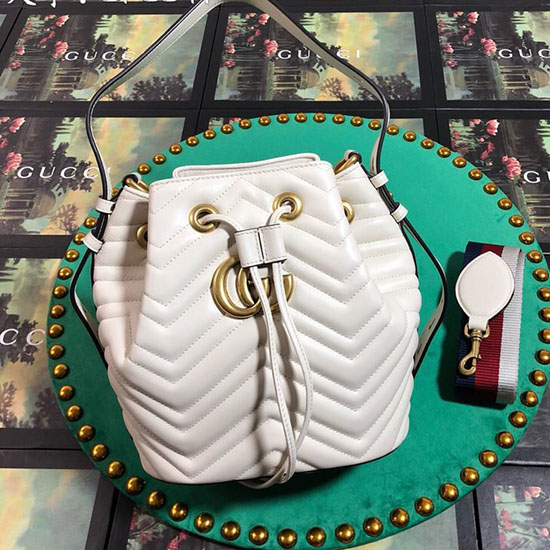 Gucci GG Marmont Leather Bucket Bag 476674 White