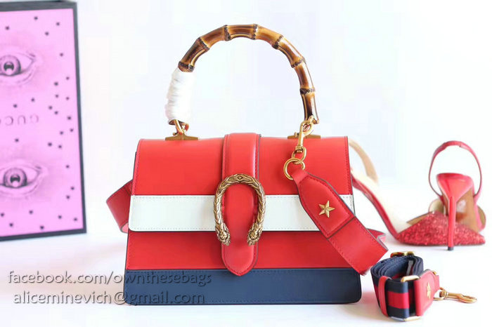 Gucci Dionysus Leather Top Handle Bag Red/White/Blue 448075