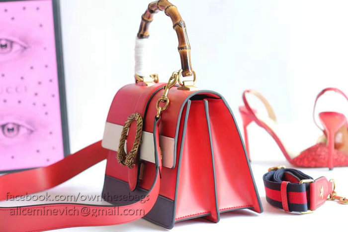 Gucci Dionysus Leather Top Handle Bag Red/White/Blue 448075