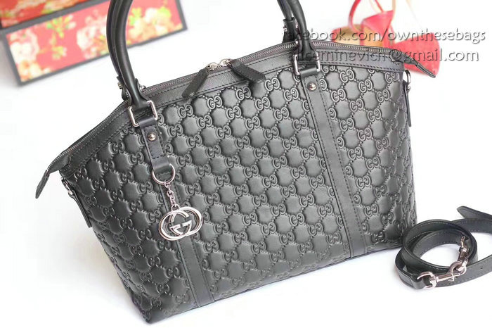 Gucci Signature Leather Top Handle Bag Black 341503