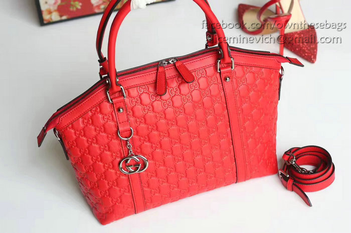 Gucci Signature Leather Top Handle Bag Red 341503