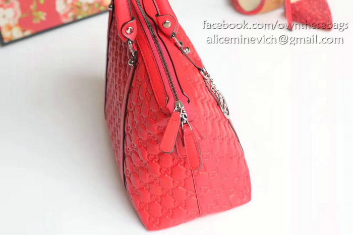 Gucci Signature Leather Top Handle Bag Red 341503