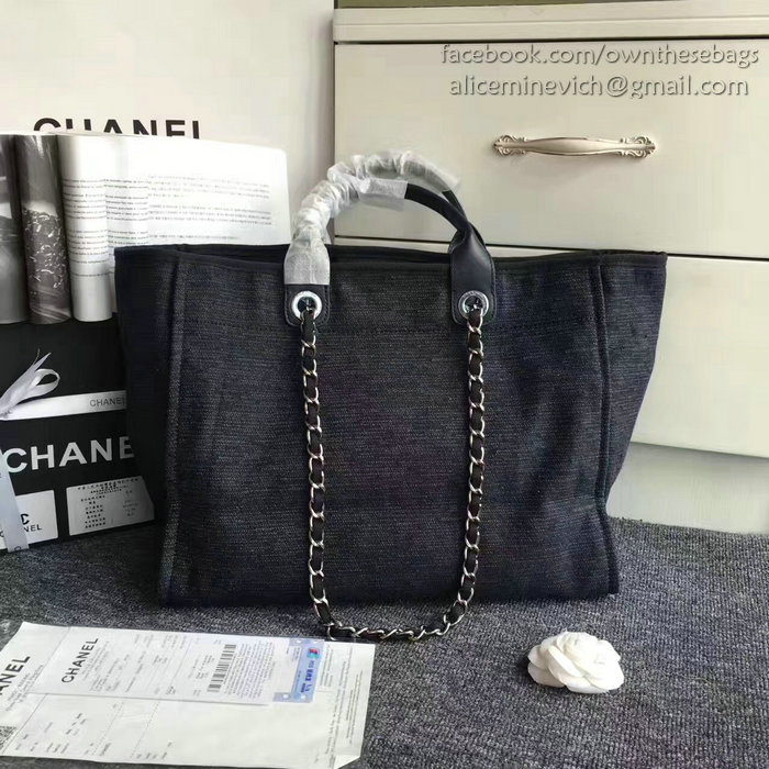 Chanel Black Canvas Large Deauville Shopping Bag A68046