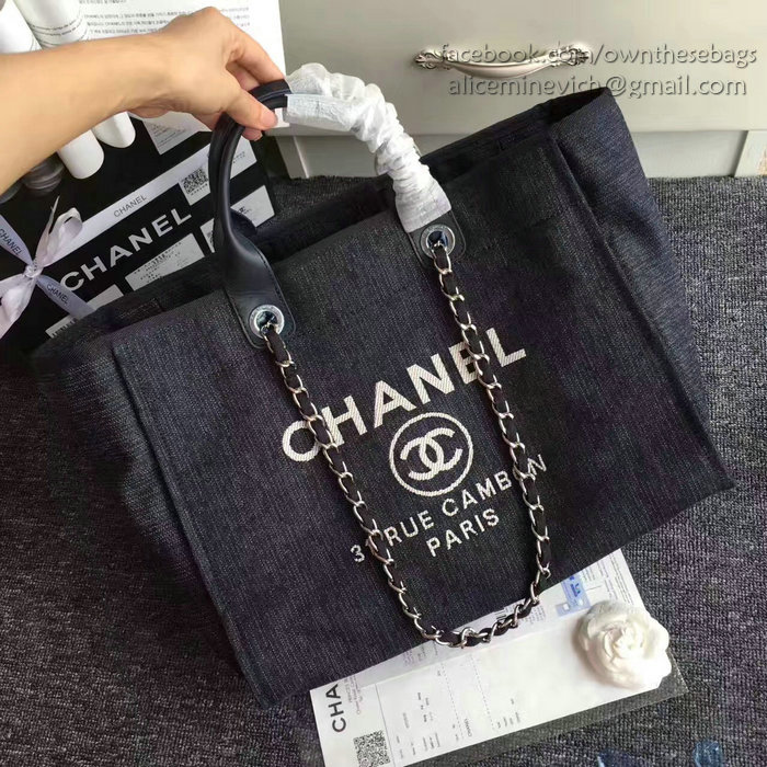 Chanel Black Canvas Large Deauville Shopping Bag A68046