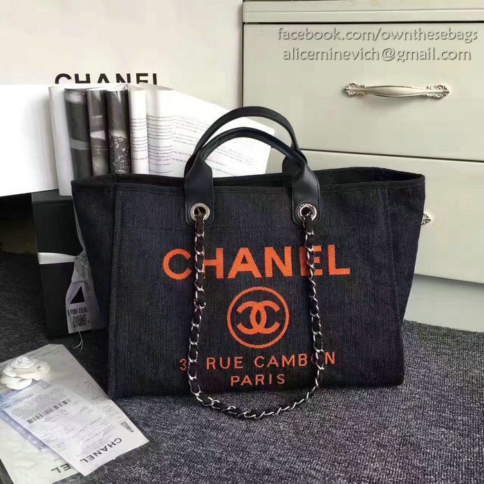 Chanel Dark Blue Canvas Large Deauville Shopping Bag A68046