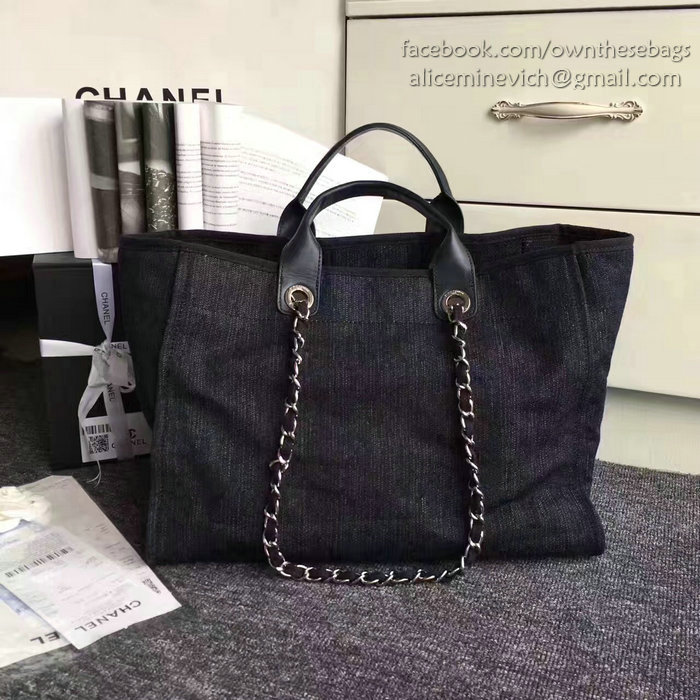 Chanel Dark Blue Canvas Large Deauville Shopping Bag A68046
