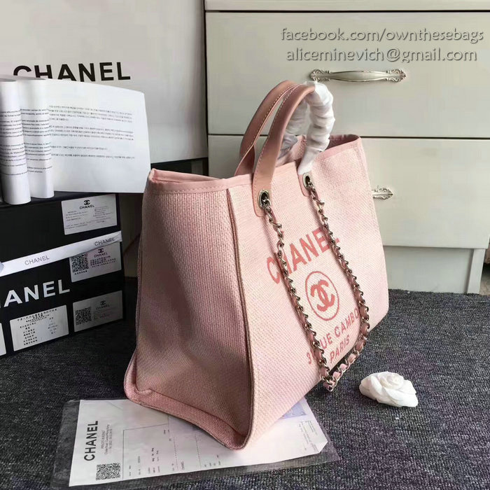 Chanel Pink Canvas Large Deauville Shopping Bag A68046