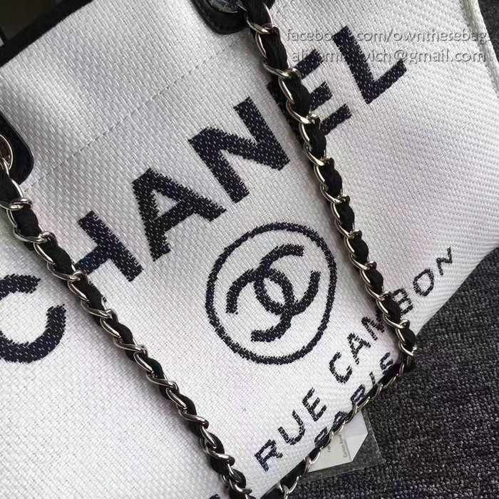 Chanel White Canvas Large Deauville Shopping Bag A68046