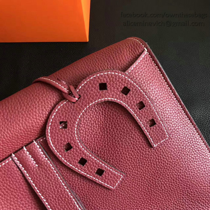 Hermes Halzan 31 Bag in Burgundy Taurillon Clemence Leather H070428
