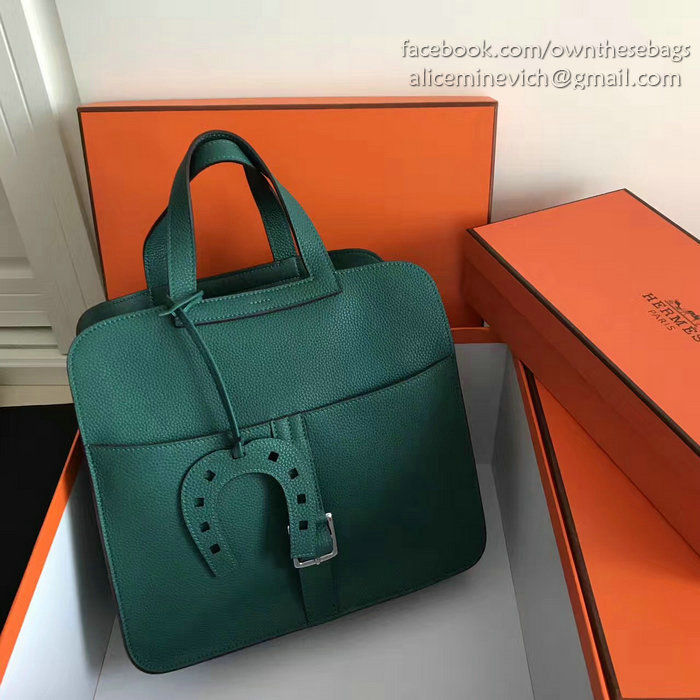 Hermes Halzan 31 Bag in Green Taurillon Clemence Leather H070428