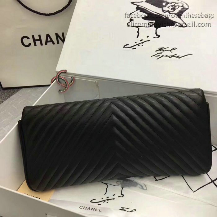 Chanel Chevron Lambskin Clutch Bag Black with Gold Hardware A90902
