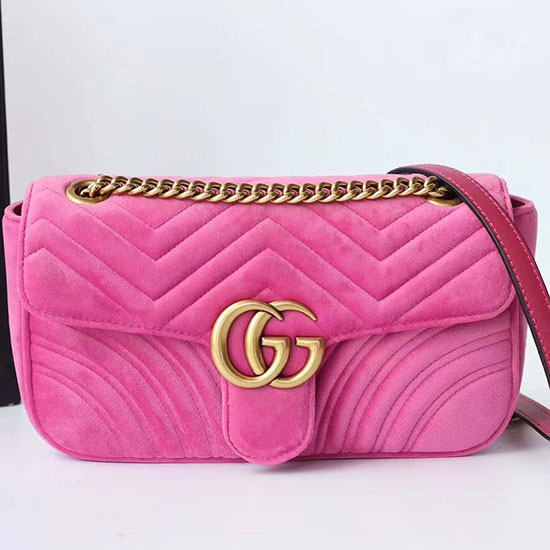 Gucci GG Marmont Chevron Velvet Shoulder Bag Pink 443497