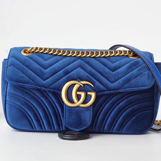 Gucci GG Marmont Chevron Velvet Shoulder Bag Blue 443497